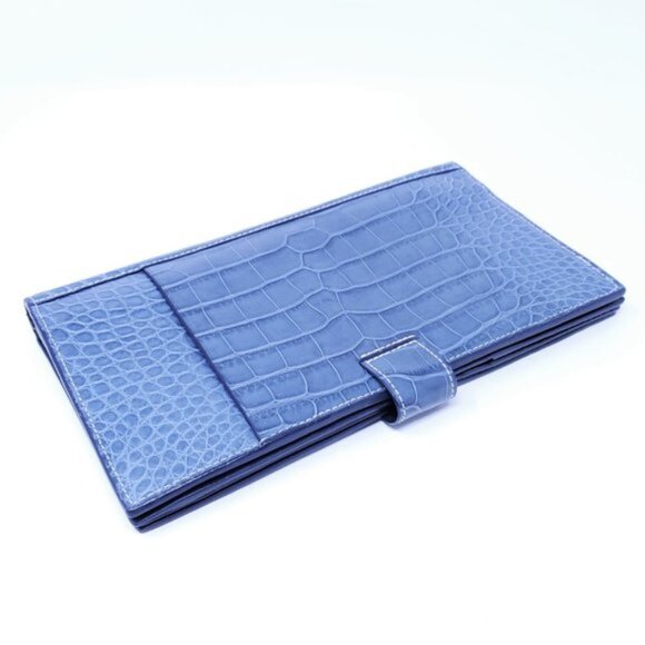 ZILLI Voyageur Wallet in Cornflower Blue Matte Crocodile - Picture 2 of 9